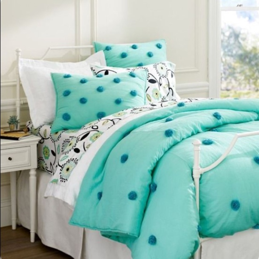 Sea green Pom Pom pb teen sham pillowcase